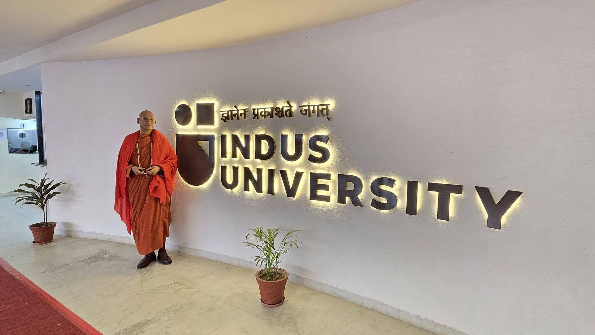 Bhikkhu Sanghasena Visits Indus University, Ahmedabad; Discussions Held on Establishment of  Mahakaruna VishwaVidyapeetham