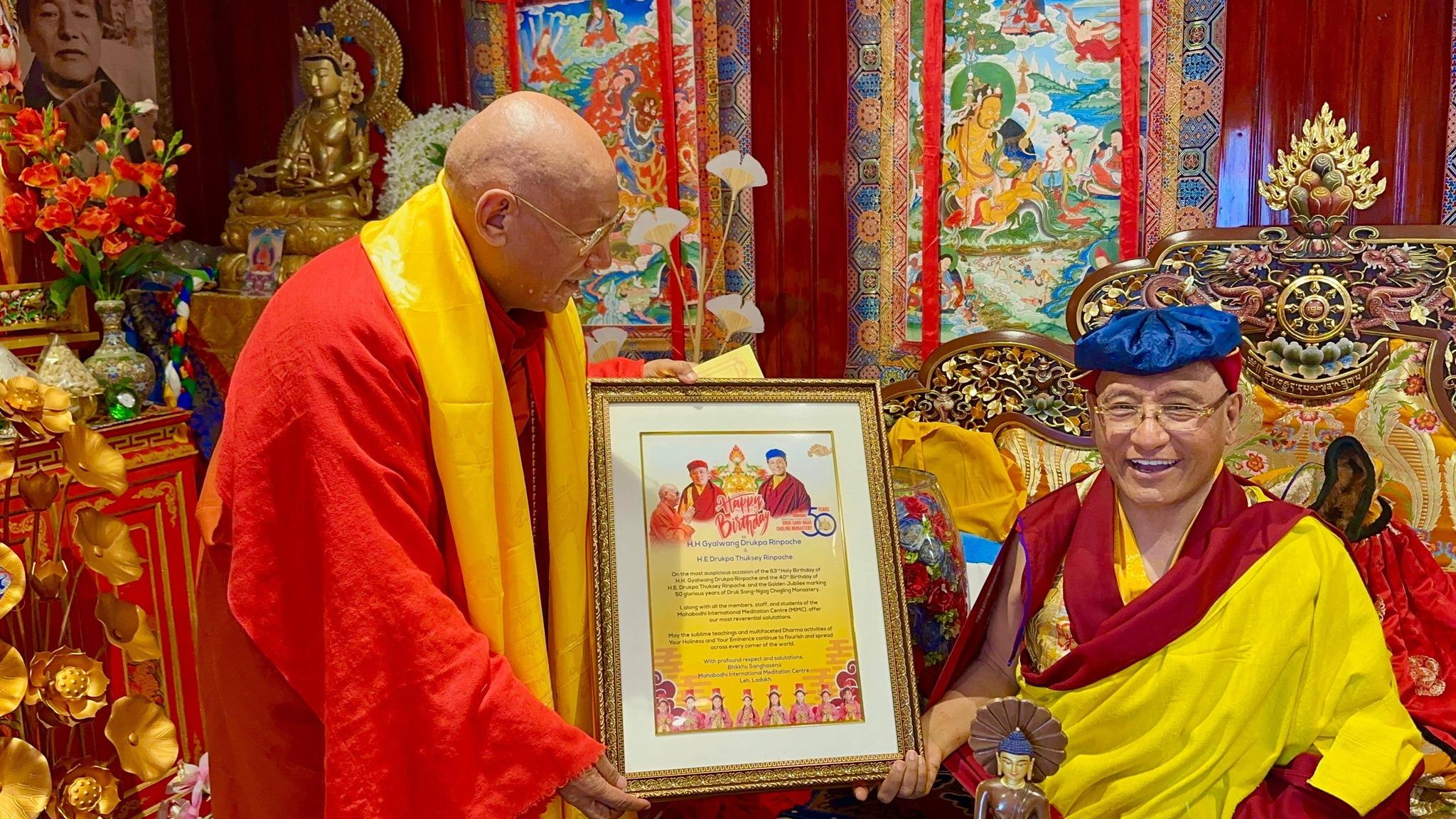 Bhikkhu Sanghasena Extends Birthday Greetings to His Holiness the Gyalwang Drukpa Rinpoche and His Eminence Drukpa Thuksey Rinpoche in Darjeeling