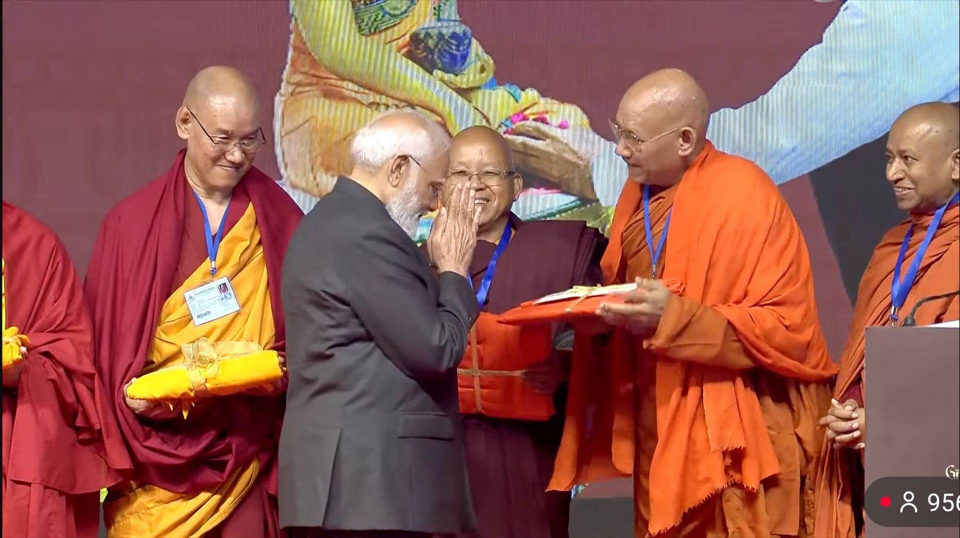 Bhikkhu Sanghasena Participates in Inauguration of International Exposition of Sacred Piprahwa Buddha Relics; Receives Holy Robes from the Hon’ble Prime Minister
